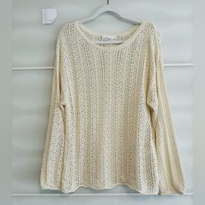 Oak + Fort open knit crocheted sweater ivory cream boho eyelet summer top M flaw